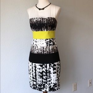 BCBG dress, black/white/neon yellow sleeveless sz0